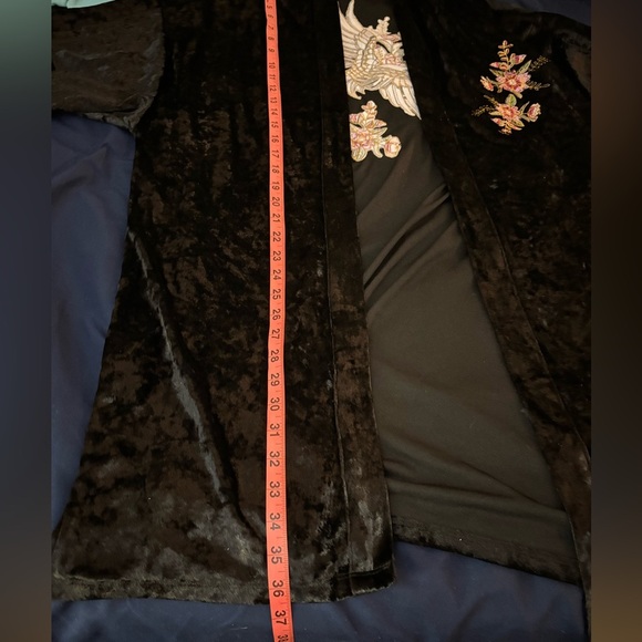 Gypsy Hearts Crushed Velvet Embroidered Asian Inspired Floral Birds Kimono Robe - Picture 8 of 8